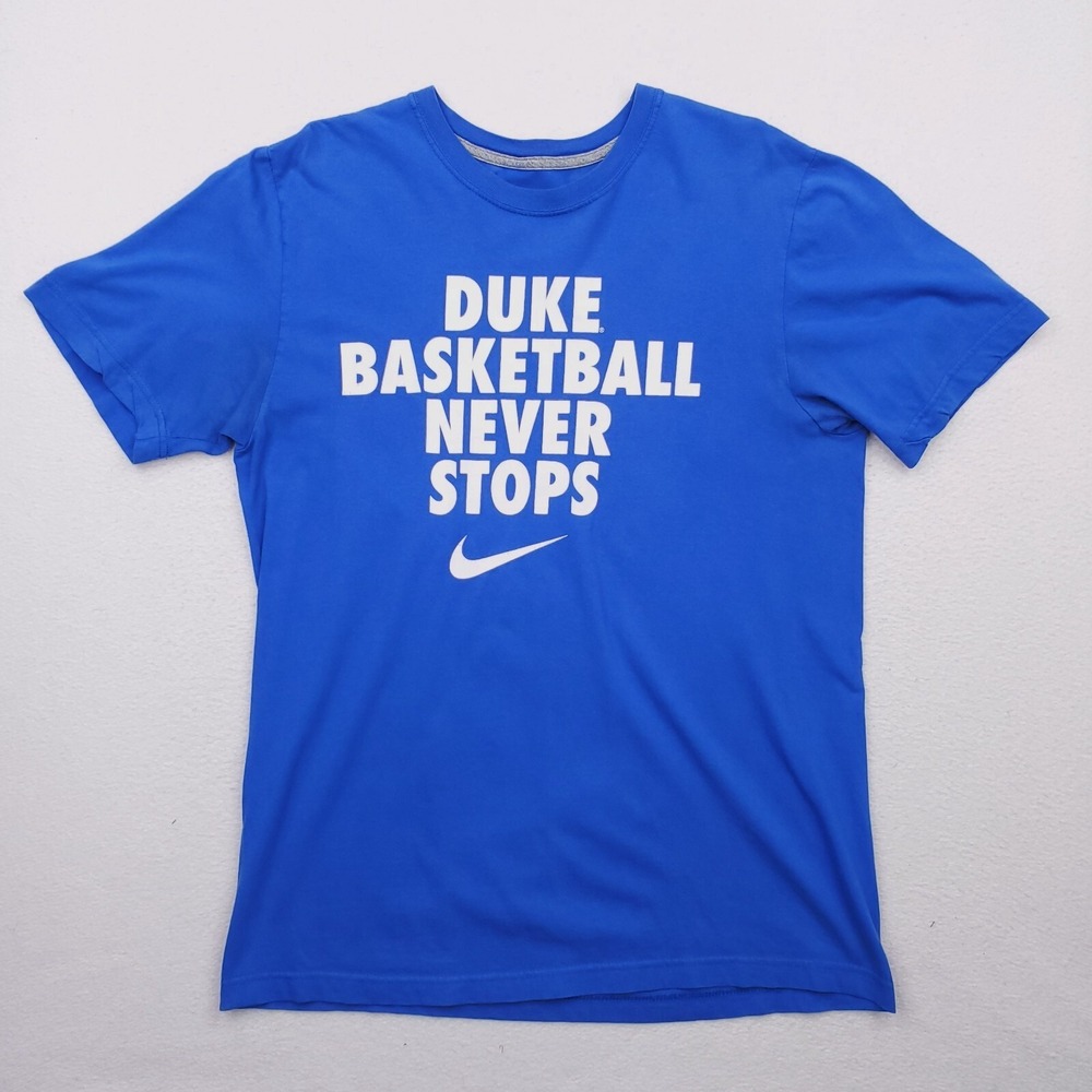 Duke‎ Shirt Mens Large Blue Devils College Basketball Never Stops Swoosh Logo
